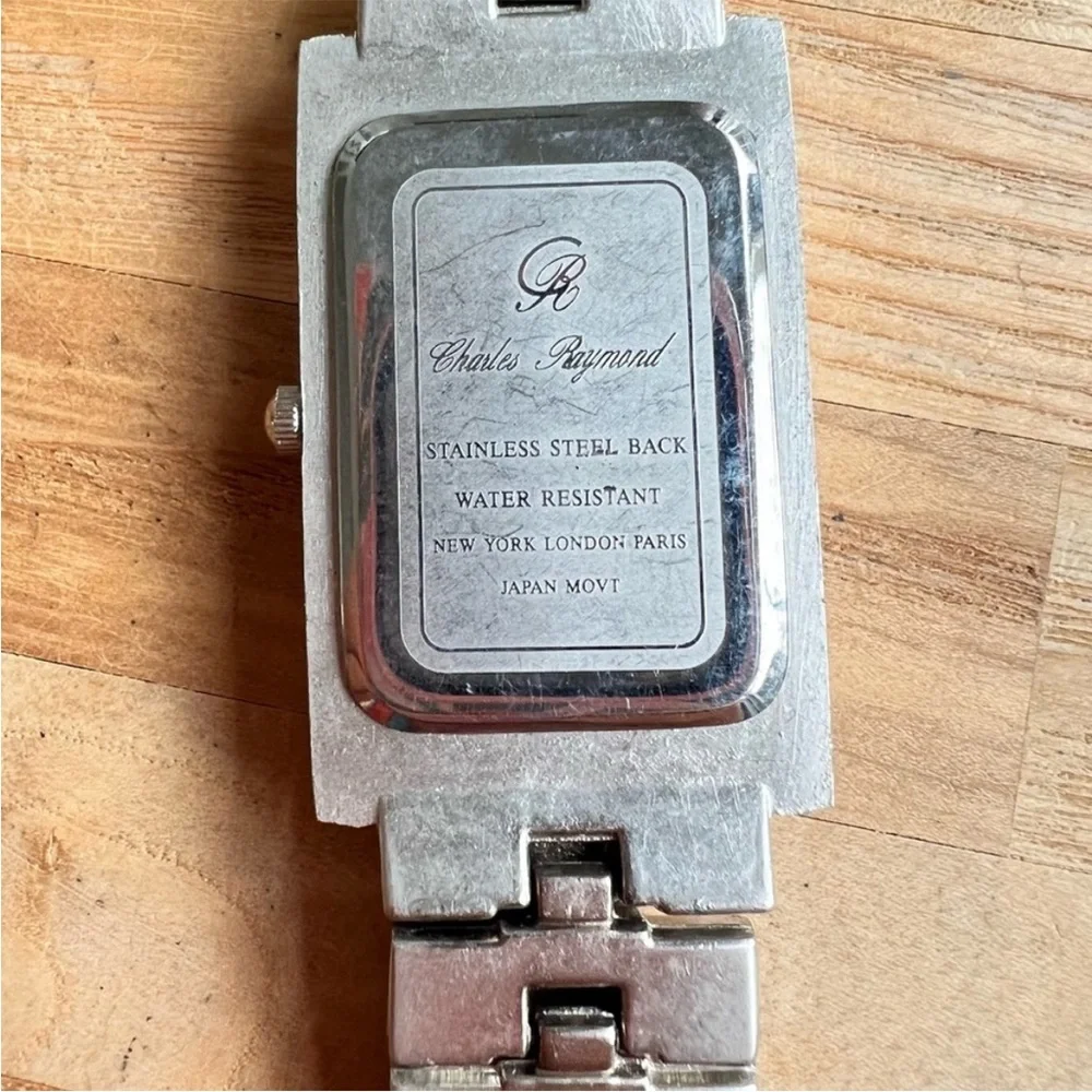 Charles Raymond rectangular blue dial silver tone watch NEW BATTERY